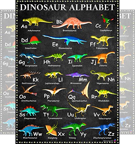 Alphabet Educational Dinosaur Poster with A to Z Dinosaur Names Laminated 14x19.5