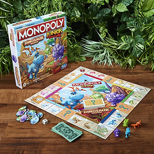 Monopoly Junior Dinosaur Edition Board Game, Kids Board Games, Fun Dinosaur Toys, Dinosaur Board Game for 2-4 players (Amazon Exclusive)