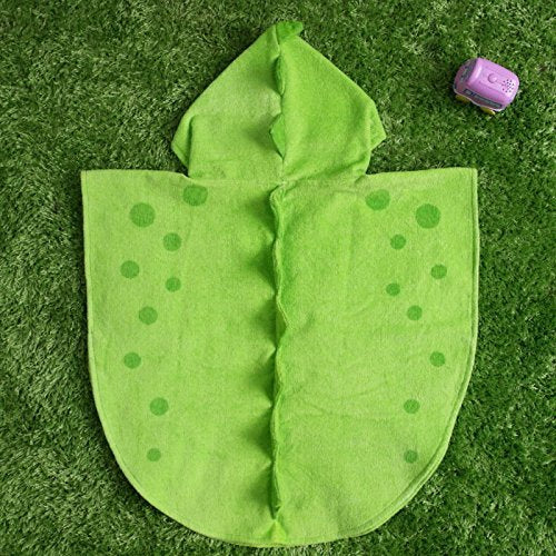 Children Bath Towel Robe Kids Hooded Beach Swimming Poncho Dinosaur Pattern (Green, S)