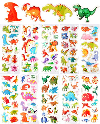 Unique Dinosaur sticker pack -10 sheets of 200 3D puffy stickers