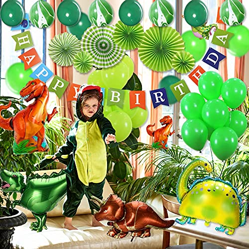 Dinosaur Birthday Party Decoration Set, 92 Pcs Set With Dinosaur Themed Party Favors Include Dinosaurs Balloons, Happy Birthday Banner,Backdrop,Paper Fan,Curtains,Pump Perfect For Your Kid's Party